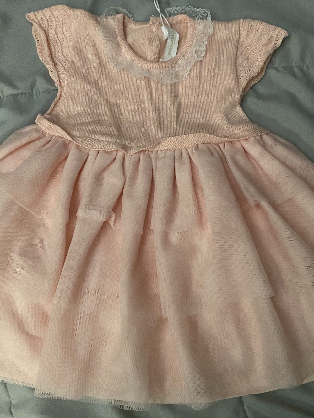Sweet Pink Tulle Baby Dress with Lace Collar